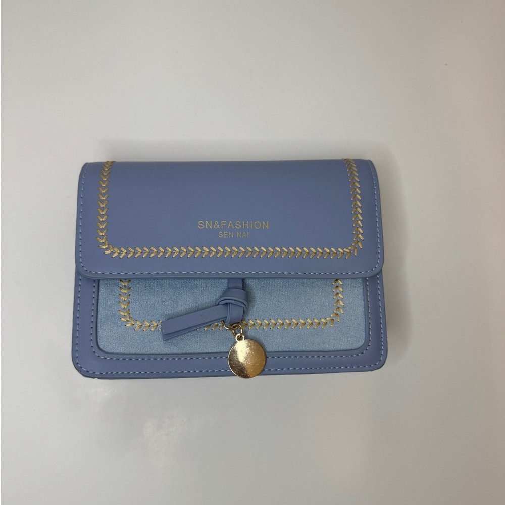 Bag Woman’s Buckle Decor Crossbody Purse with Wide Strap Blue